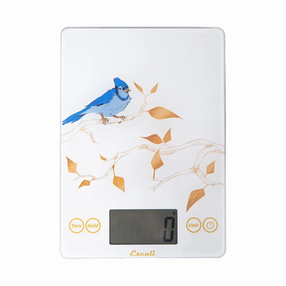 Escali Arti Blue Jay Glass Food Scale, 15 lb, White